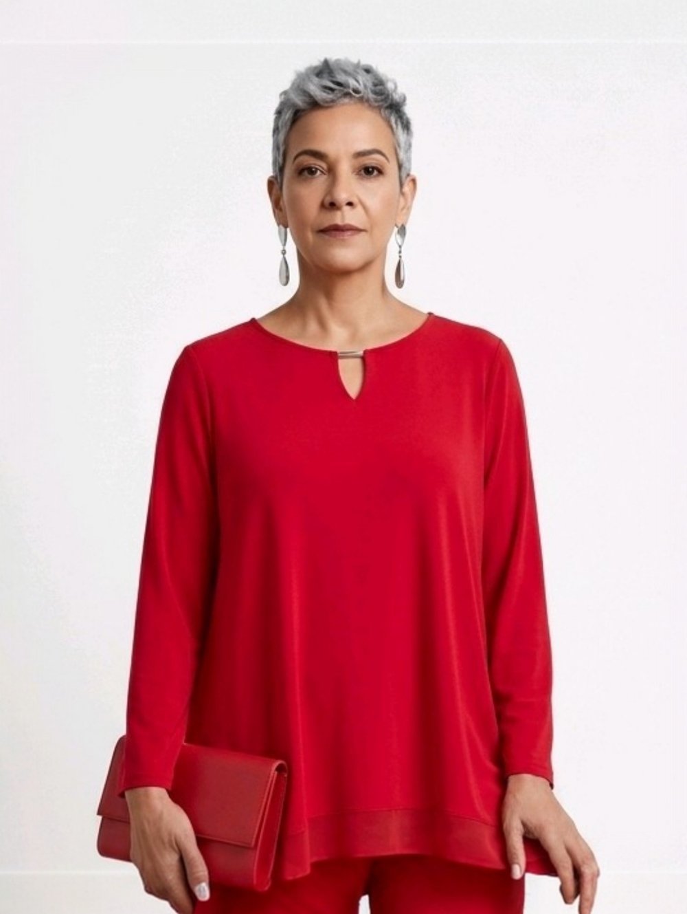 Chico's Women's Red Silky Blouse Tunic XL Elegant Formal Cocktail Party Drape